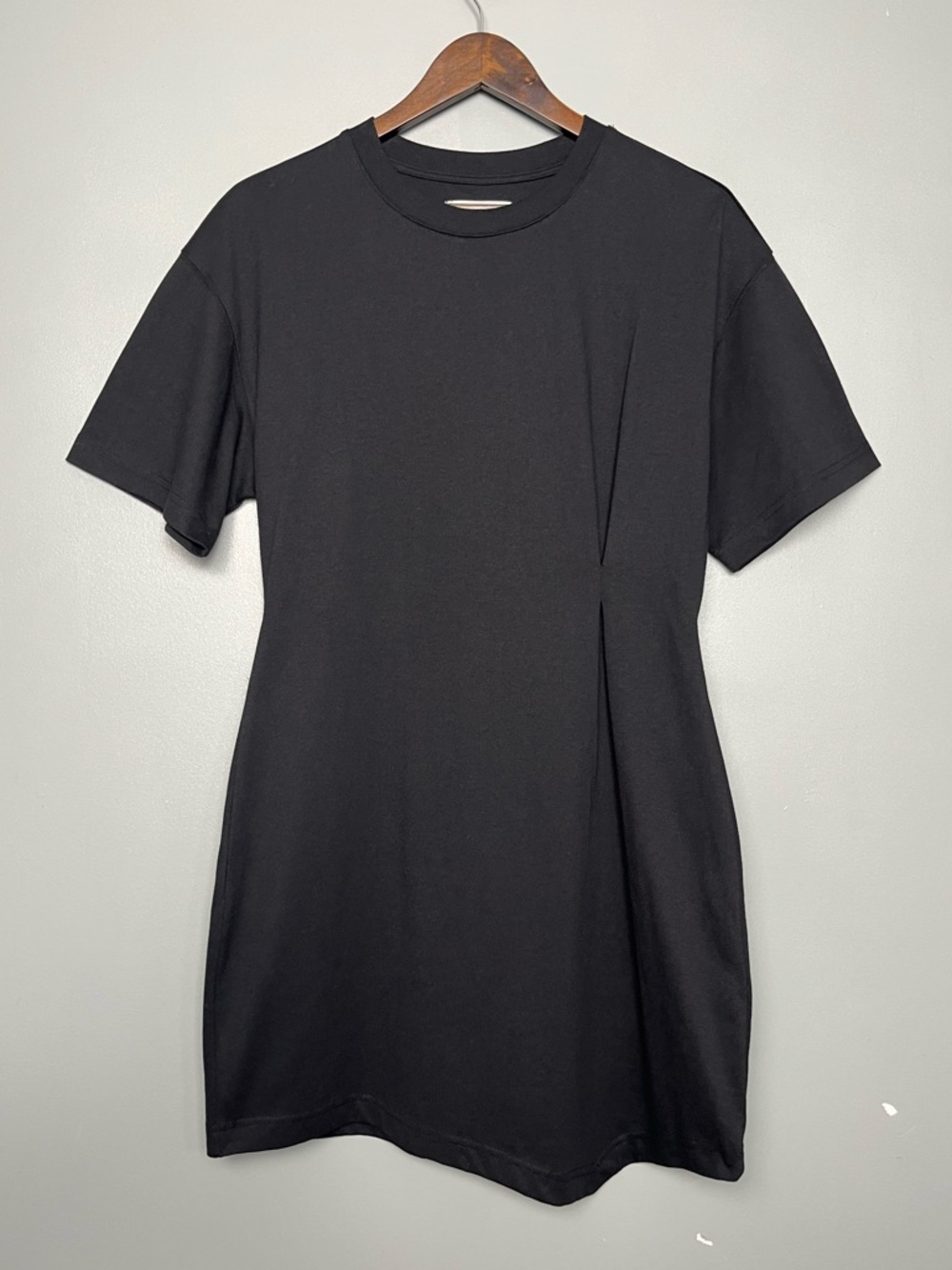 Anthropologie NWT Draped T Shirt Dress Asymmetrical Pinch Waist Black Size M